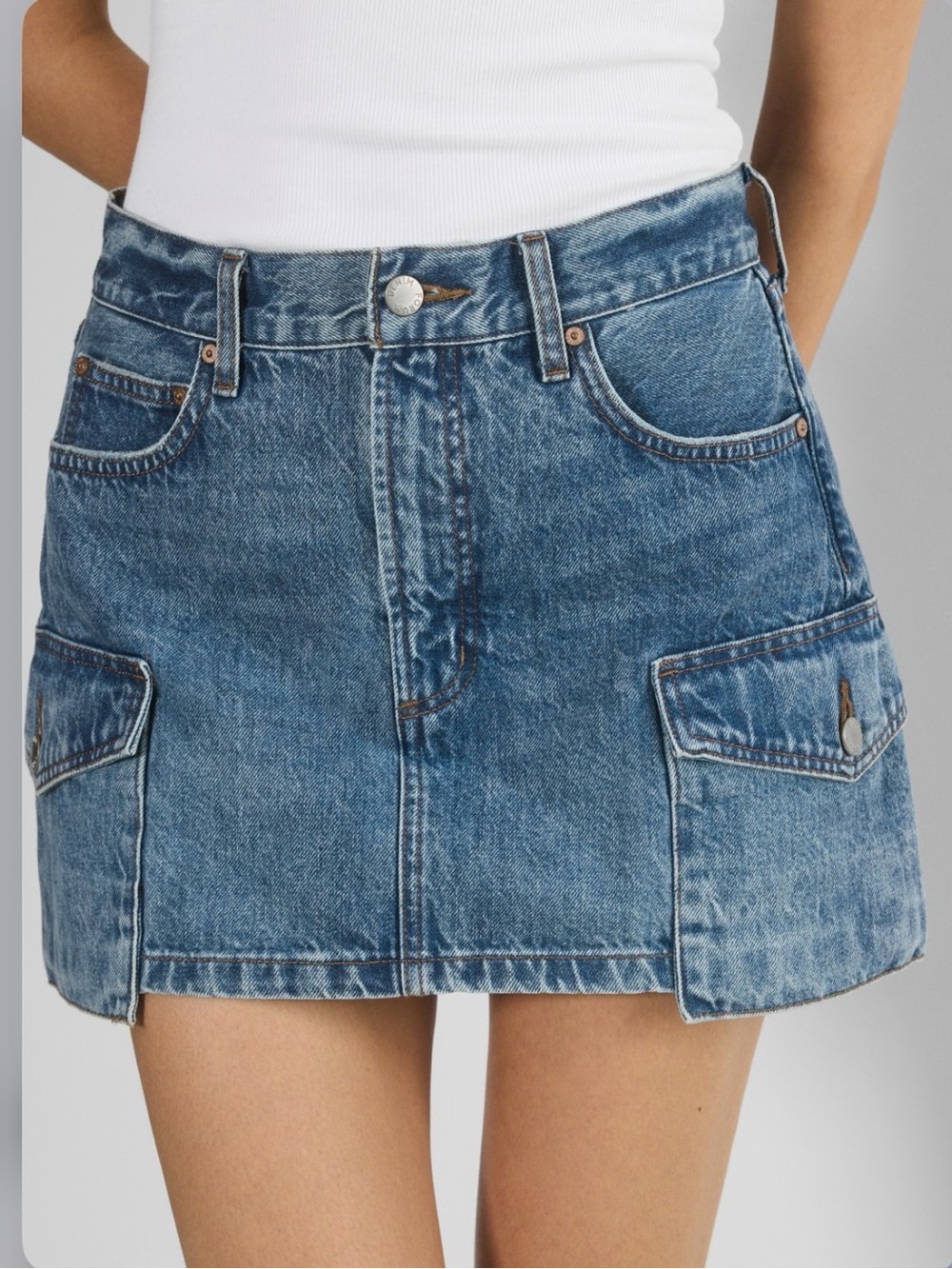 Aritzia Denim Forum Blue Washed Denim Cargo Mini Skirt
